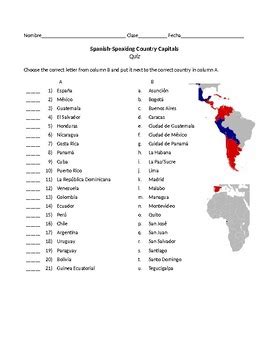 spanish speaking countries capitals worksheet